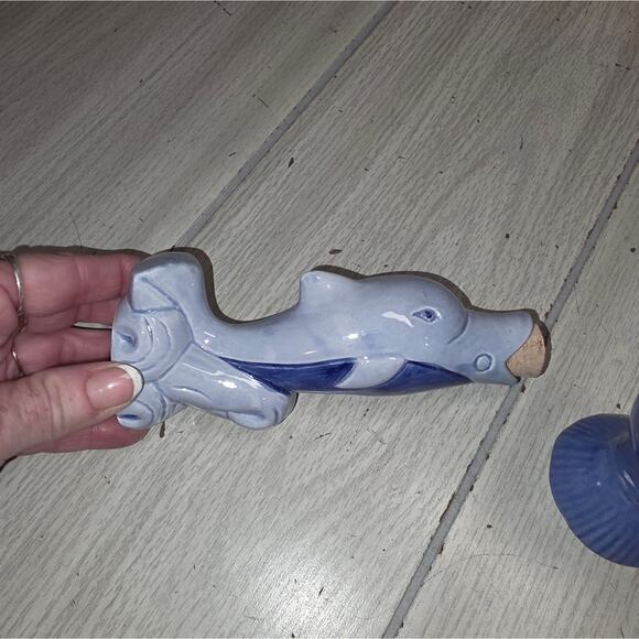 Vtg Fish Potion Bottles Vases Ceramic Pottery Shelf Sitters Decanters Blue - Picture 2 of 6